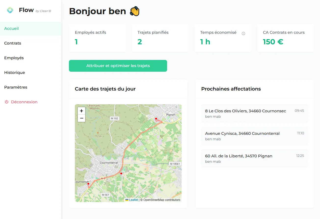 Interface de Flow - Dashboard de gestion des tournées terrain