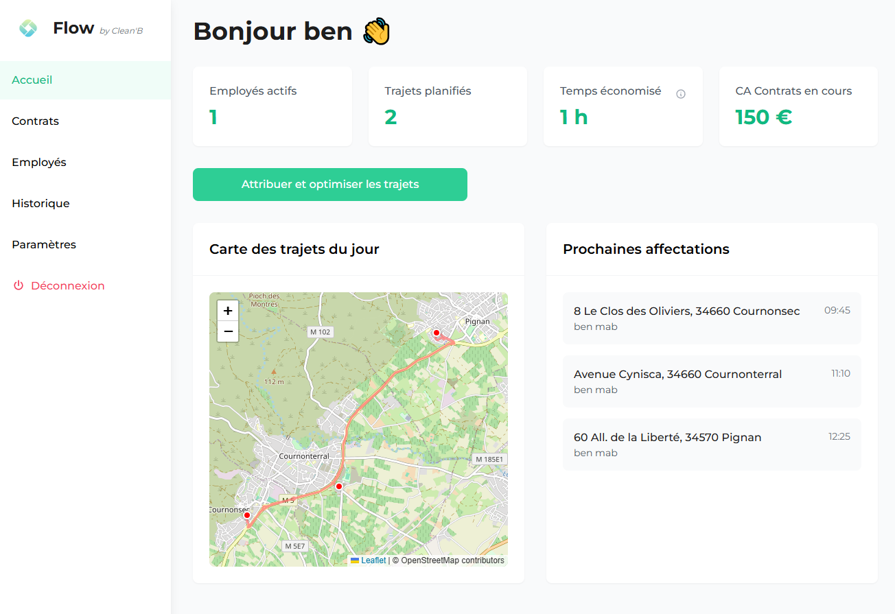 Interface Flow — planning des interventions terrain optimise
